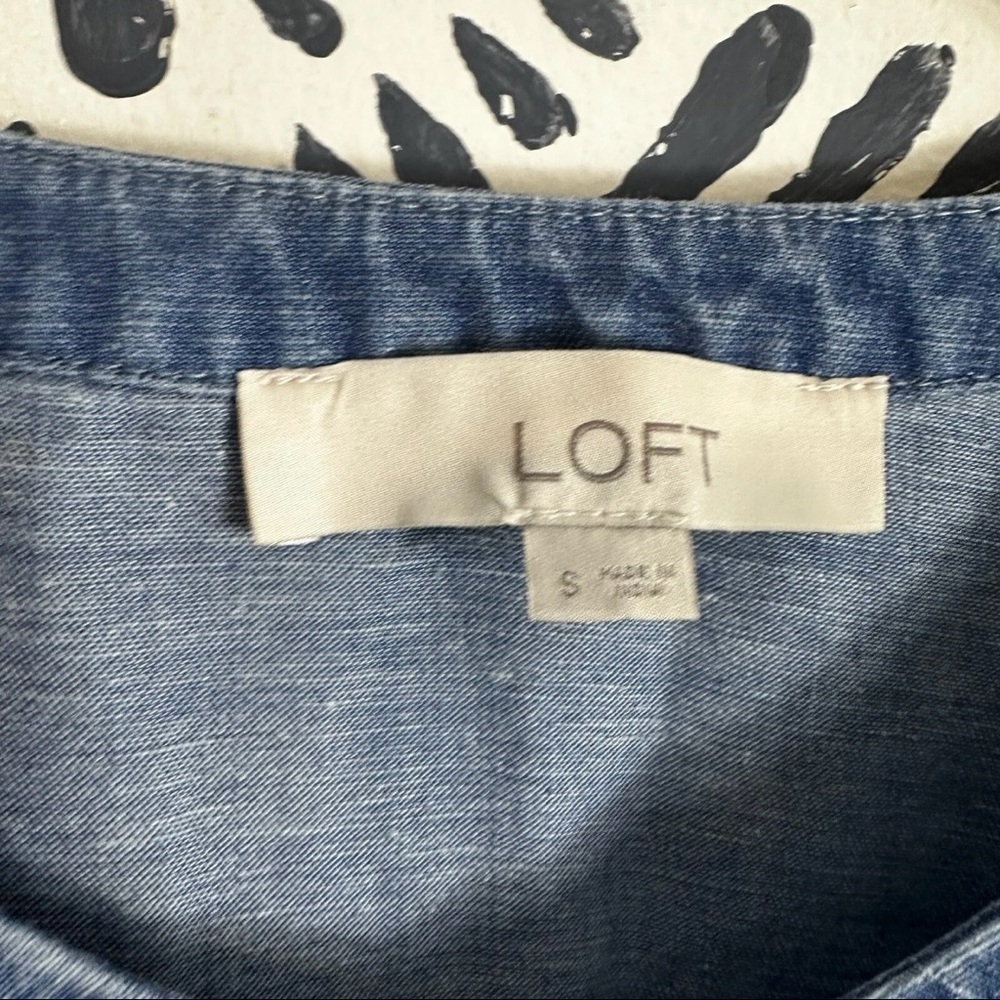 LOFT Chambray Lyocell Linen Blend Flutter Sleeve Blouse - Picture 5 of 10